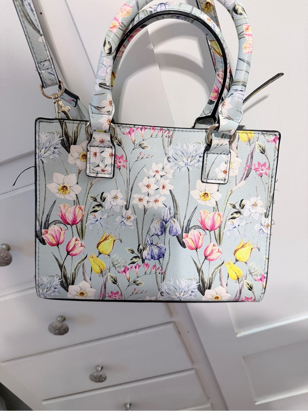 Aldo Light Blue Floral Top-Handle Shoulder Bag